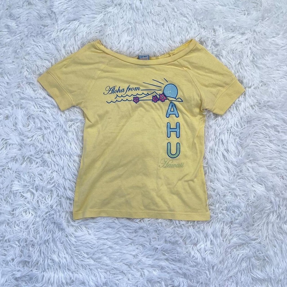 y2k yellow hawaii graphic baby tee small